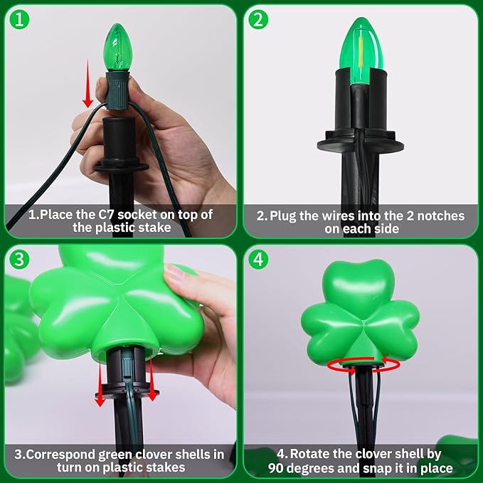 2*4 Pack LED St. Patricks Shamrock Pathway Lights for St. Patricks Day Decorations, Green Lucky Clover Pathway Stake Lights Outdoor Waterproof, UL Certified for Lawn Yard Walkway Irish Decor, Plug In