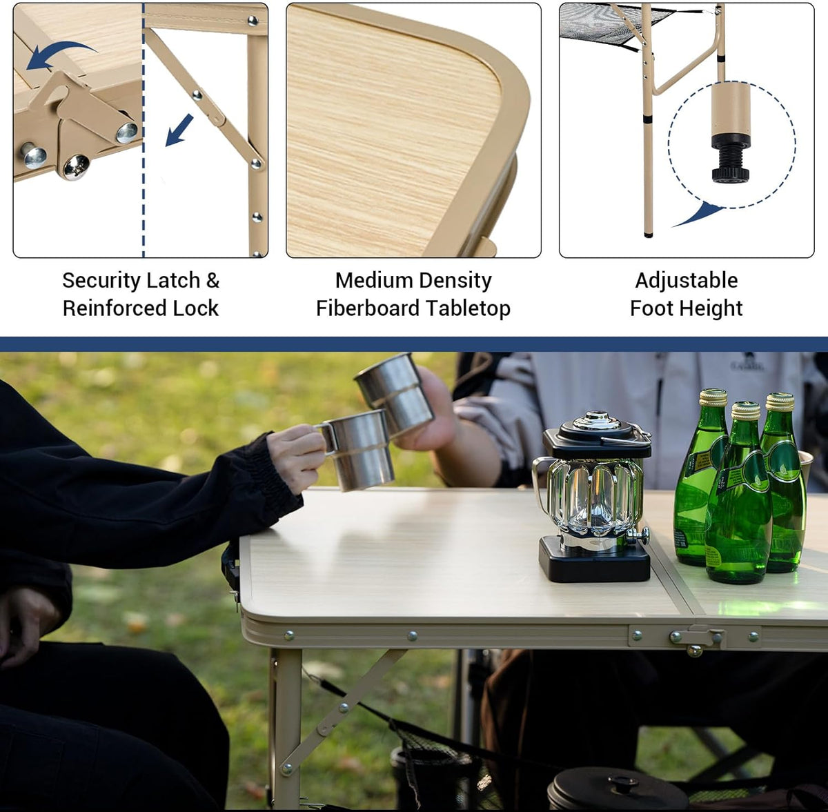 Folding Table 3FT Camping Table 2 Adjustable Height Lightweight Portable Aluminum Mini Foldable for Picnic Beach Indoor Outdoor, Yellow