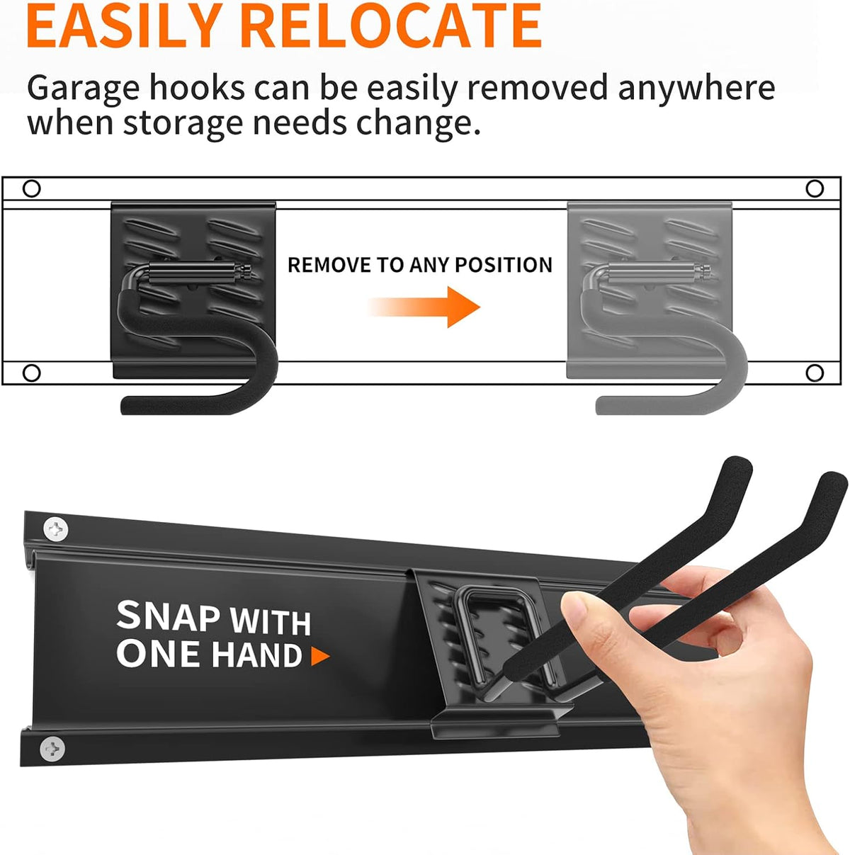 Garage Tool Organizer Wall Mount, Yard Garden Tool Organizer, Adjustable Tool Storage Rack with 4 Heavy Duty Steel Hooks, Max Load 200lbs Garage Organization, Black