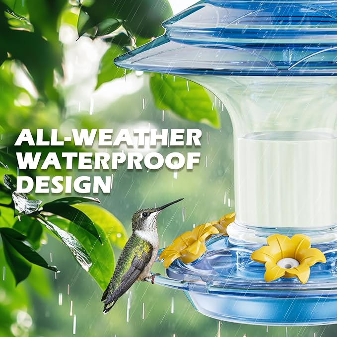 Birdream Hummingbird Feeder for Outdoors Hanging 40oz 10 Feeding Ports, 2 Pack Humming Bird Feeder with Ant Moat Brush Leak Proof - Blue