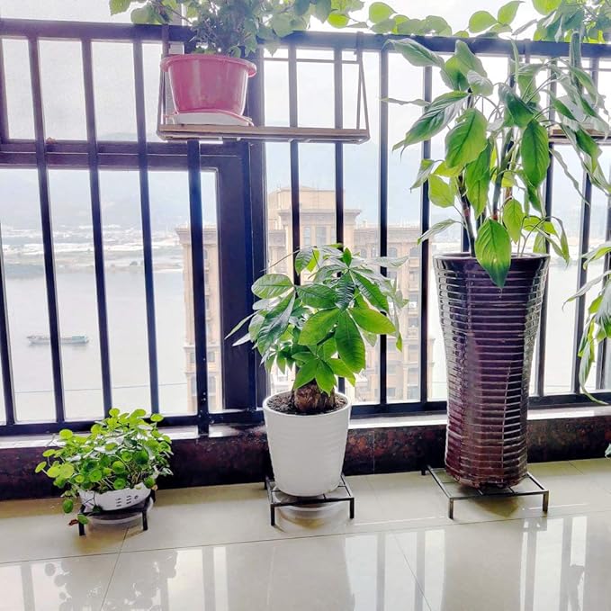 6" Small Metal Duty floor Potted Plant Stand Flower Pot Holder with Saucer Indoor Outdoor Rustproof Iron Garden Container Square Supports Rack for Planter ,2 Pack(back color )