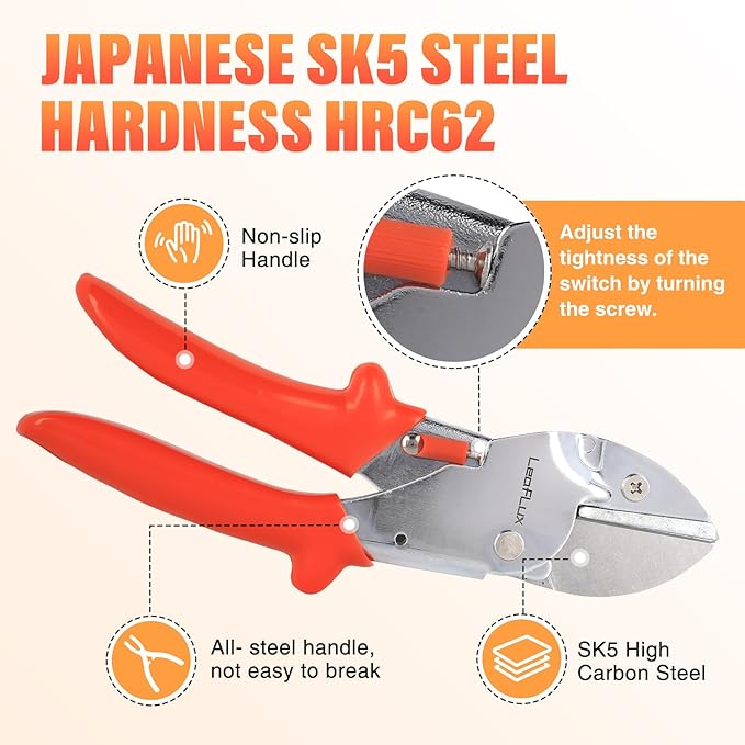 8" Professional Heavy Duty Anvil Pruning Shears with SK-5 Blades, Garden Shears for Dry Stems and Small Branches, Gardening Scissors, Clippers for Wood, Plastic, Rubber, Leather | LFXP1108