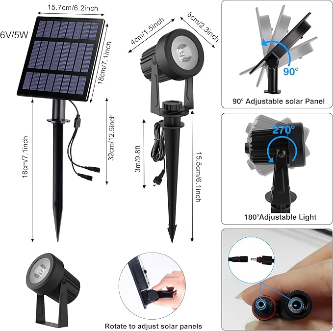 Solar Spot Lights Outdoor, Color Changing Lights RGB Landscape Lighting Waterproof Auto ON/Off Adjustable Garden Spotlight for Yard, Garden, Driveway, Pool, Lawn (6-in-1)