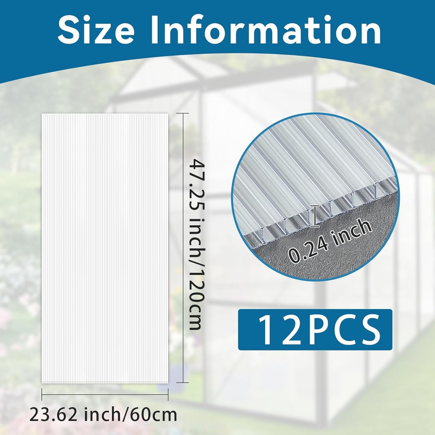 6 Pcs Polycarbonate Greenhouse Panels Waterproof UV Protected Polycarbonate Double Layer Polycarbonate Panels Sheet Corrugated Plastic for Greenhouse, Outdoor, Plant Stand Roof, clear