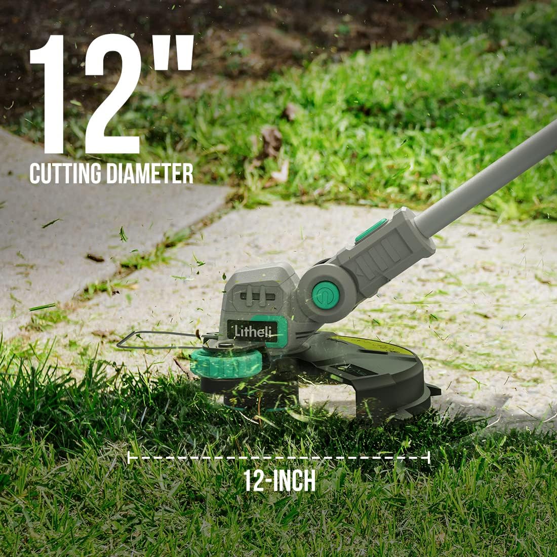 Litheli 20V 12" Cordless String Trimmer/Wheeled Edger, Battery Powered Weed Wacker with Auto Line Feed for Lawn Trimming/Edging, with 2.0Ah Battery and Charger Included