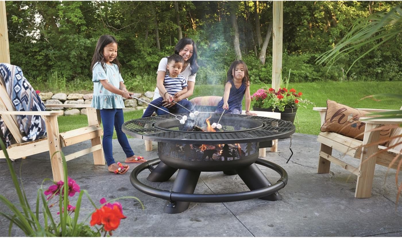 Castlecreek 47" Fire Pit BBQ Grill Outdoor Wood Burning Steel Log Firepit for Camping, Grilling, Smores, Yard, Cooking Outside, Barbecue, Bonfire Wilderness