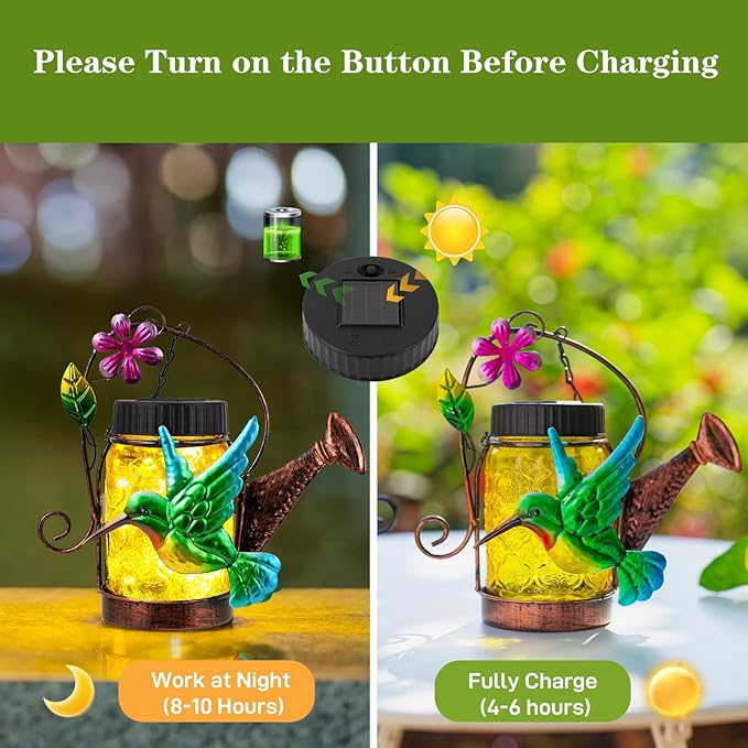 2 Pack Solar Lanterns Outdoor Waterproof Kettle Hanging Solar Lantern, Watering Jar Outdoor Solar Lanterns with Hummingbird Decor for Yard Garden Tree