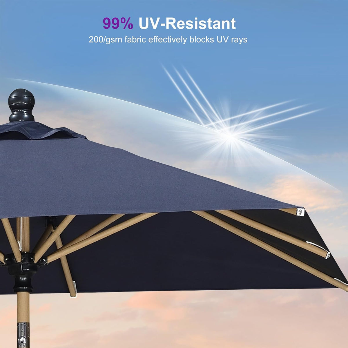 PURPLE LEAF 6' x 6' Market Umbrella Outdoor Table Umbrella Aluminum Patio Umbrella with Push Button Tilt & 8 Sturdy Ribs and Crank Outdoor Umbrellas for Deck Backyard Beach, Navy Blue