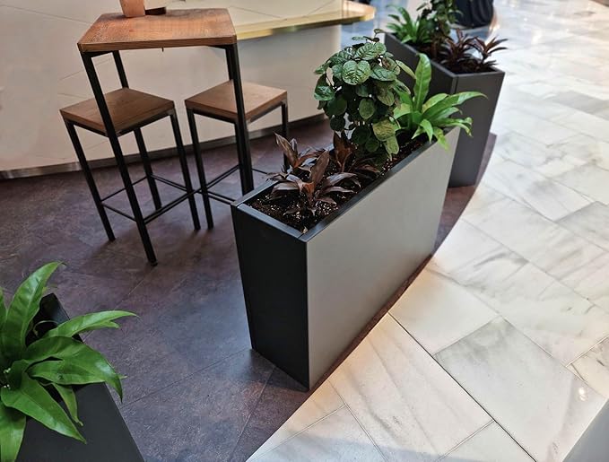 Black Steel Metallic Heavy Planter for Outdoor Plants 24"x10"x24" Metal Garden Planter Spliced Flower Pot with Partitions for Outside,Indoor,Garden (Black, 24 * 10 * 24)