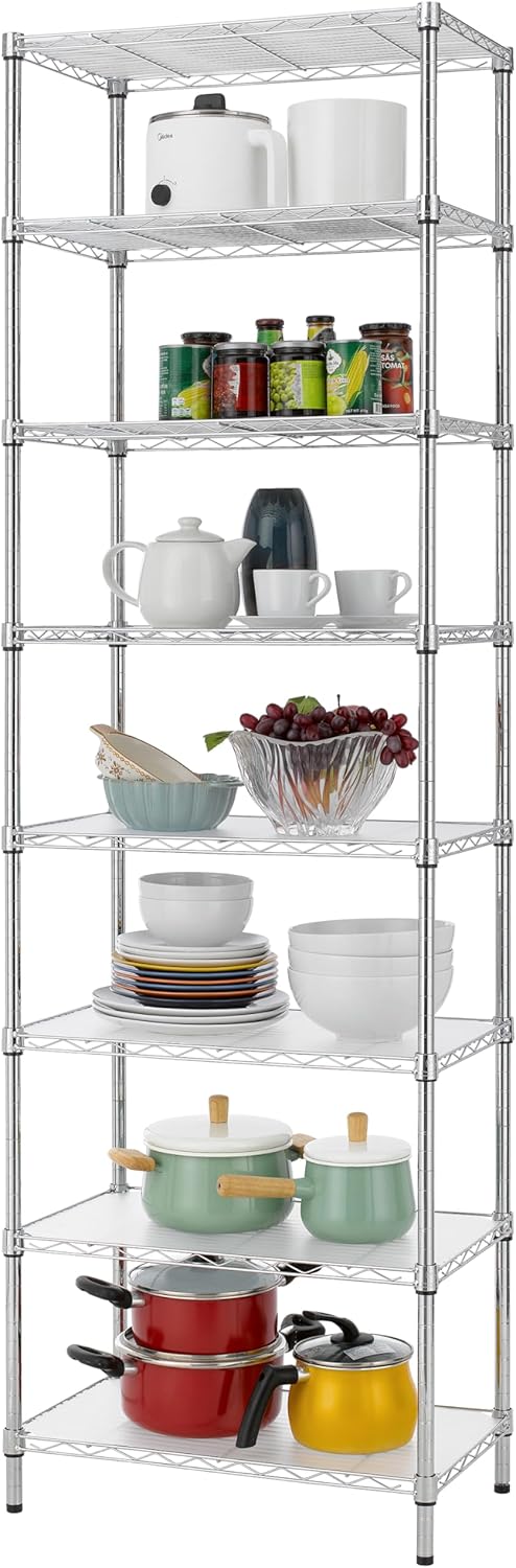 Finnhomy 8-Tier Wire Shelving Unit Adjustable Steel Wire Rack Shelving, 80.7 Inches Height 8 Shelves Metal Storage Rack, Pantry Shelves for Storage with PE mat, NSF Certified, Chrome