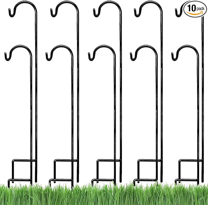 Ashman Shepherds Hook 10 Pack Black, 35 Inches Tall, Made of Premium Metal for Hanging Solar Light, Bird Feeders, Mason Jars, Garden Stake and Wedding Décor.