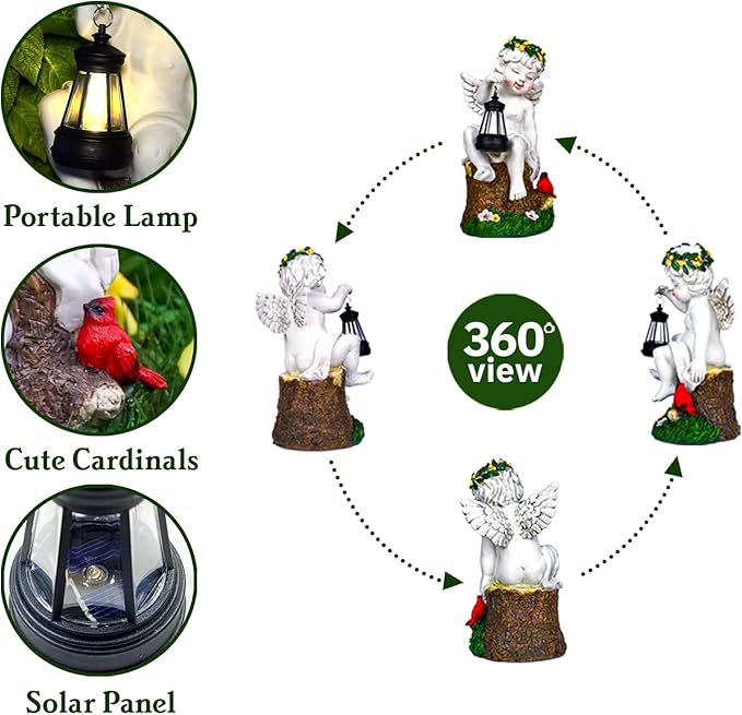 Angel Gifts for Women, Solor Statue for Garden, Angel Figurine with Lantern Lights, Outdoor Decorations for Yard Lawn Patio, Gifts for Mom Grandma Mother in Law Gardener Mother'Day