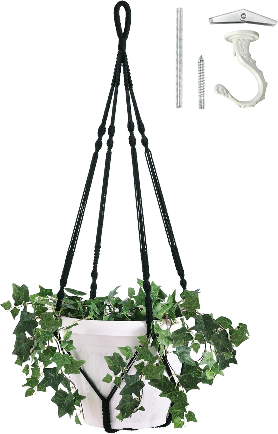 Giant XXL 55 Inches Macrame Planter Hanger Large for 15 inch Pot + Swag Hook | Extra Large Hanging Planter for Indoor Plants | No Pot/Plant Included (XXL Black)