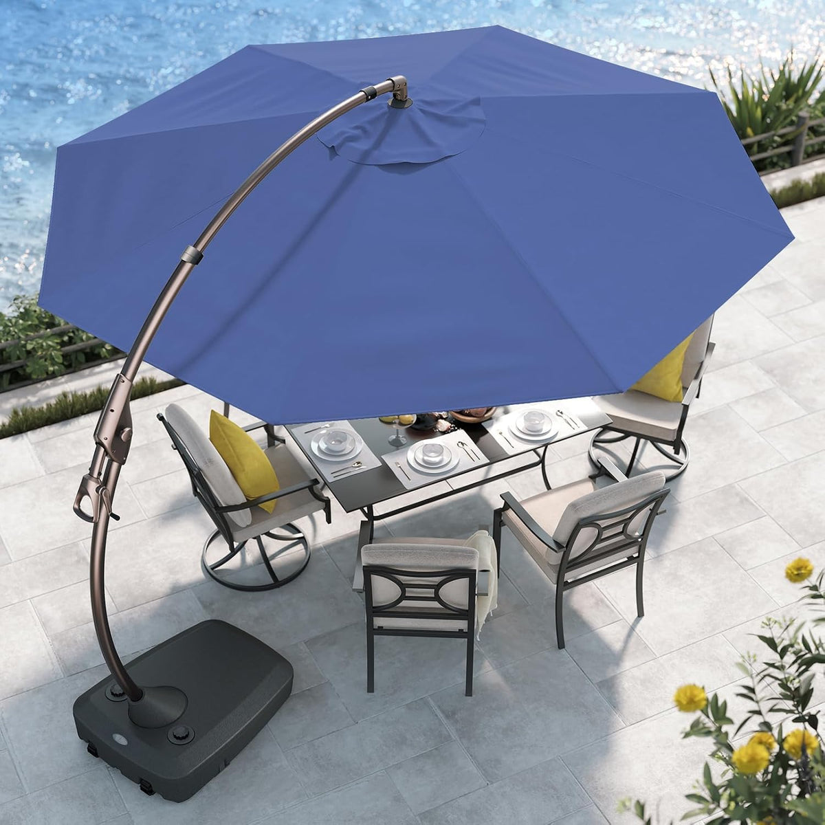 Grand patio 12FT Outdoor Offset Umbrella with Base & Cover Patio Aluminum Round Cantilever Umbrella for Garden Deck Poolside (Navy Blue, 12 FT)