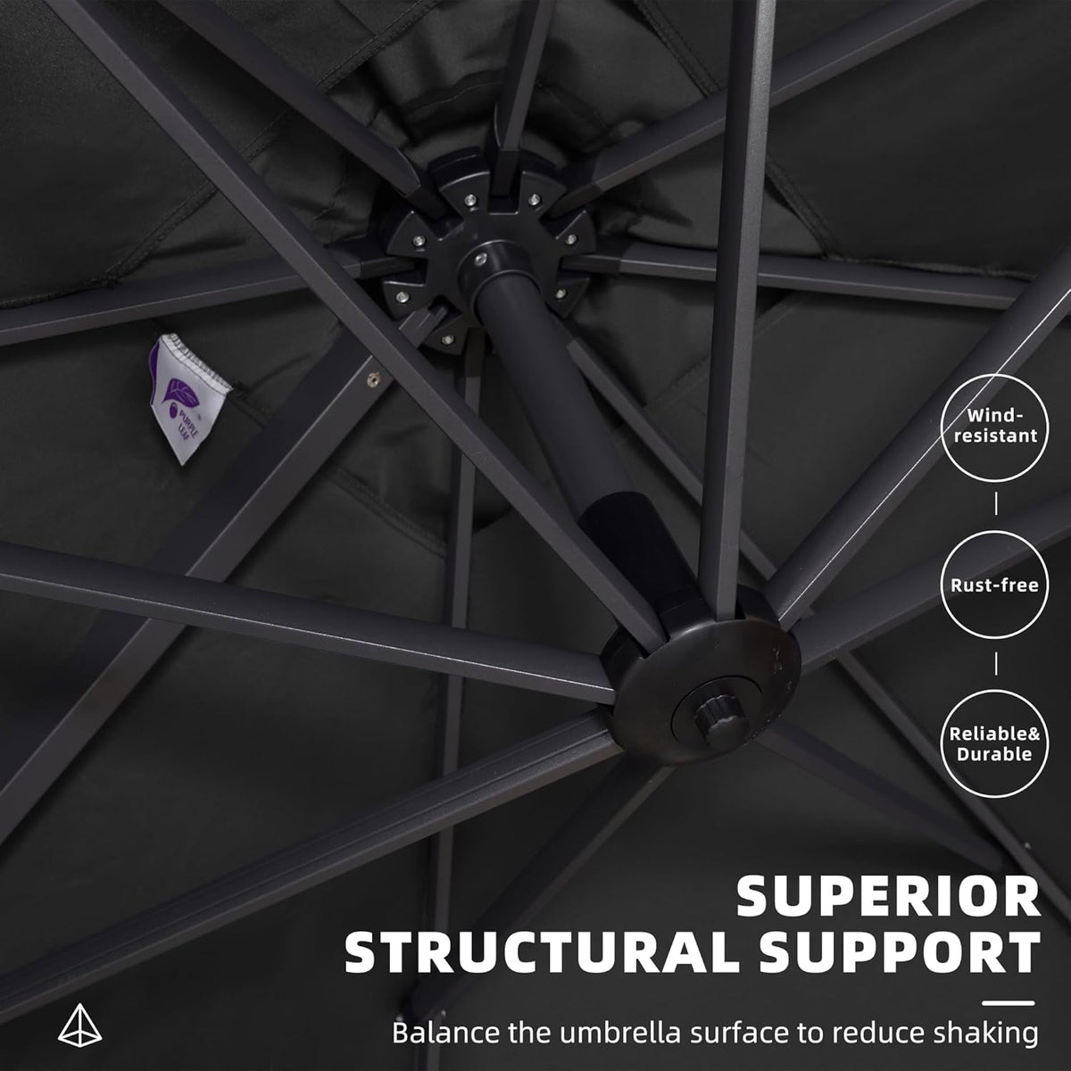 PURPLE LEAF 10 Feet Patio Umbrella Outdoor Cantilever Square Umbrella Aluminum Offset Umbrella with 360-degree Rotation for Garden Deck Pool Patio Black