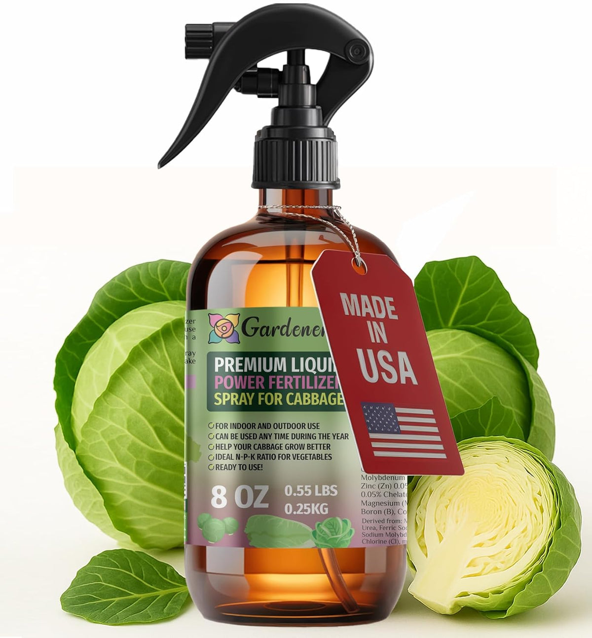 Liquid Power Cabbage Fertilizer Spray – Ready-to-Use Liquid Plant Food Mist for Cabbage – Premixed, Easy Application – Fast-Acting Formula for Growth, Roots & Yield – Indoor & Outdoor Use – 8 oz