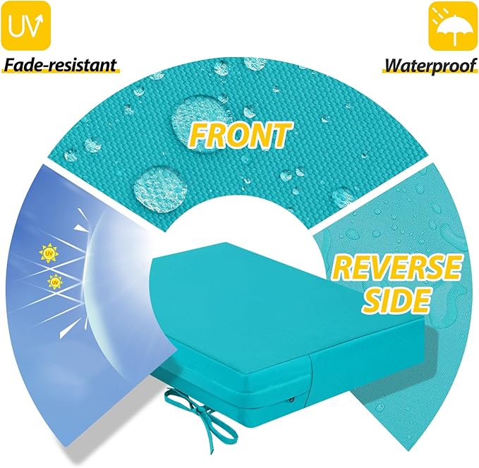 AAAAAcessories Outdoor Seat Cushions for Chairs, Waterproof, Fade-Resistant Patio Furniture Replacement Cushions, 18.5" x 16" x 3", Set of 4, Turquoise
