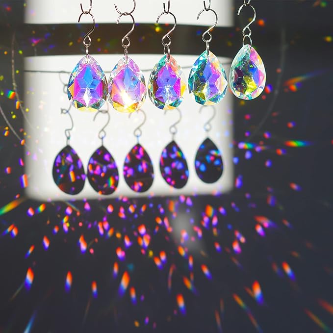 10pcs 38mm Suncatcher Crystal Teardrops Chandelier Parts,Chandelier Crystal Prisms Pendants with Hook,Hanging Crystals for Lamp Window Christmas Tree Decoration(AB Colors)