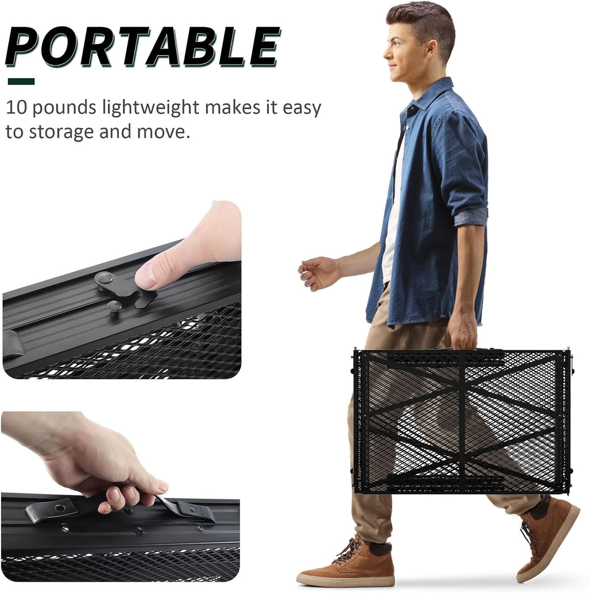 Folding Gril Table, 4x2 FT Camping Table with Mesh Desktop,Height Adjustable Folding Grill Table with Mesh Bag,Portable Outdoor for Picnic,Camping,BBQ,Beach(Black)