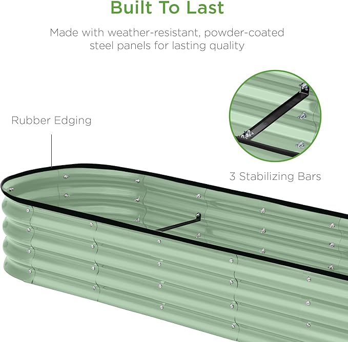 Best Choice Products 8x2x1ft Outdoor Metal Raised Garden Bed, Oval Deep Root Planter Box for Vegetables, Flowers, Herbs, and Succulents w/ 108 Gallon Capacity - Sage Green