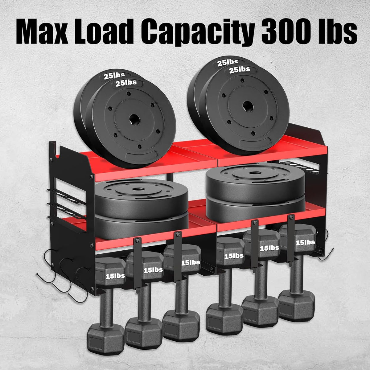 Power Tool Organizer Wall Mount with 6 Drill Holders, Heavy Duty Metal Utility Racks with Large Top Shelf & Side Hooks, Efficient and Organized Storage for Garage, Workshop, Shed, Pegboard