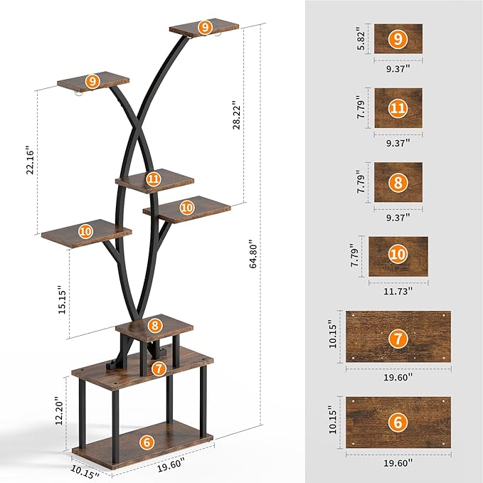 64.8" Tall Plant Stand Indoor with Grow Lights, 7 Tiered Metal Corner Plant Shelf Display Rack for Indoor Plants, Large Flower Holder Stand for Living room, Patio, Bedroom
