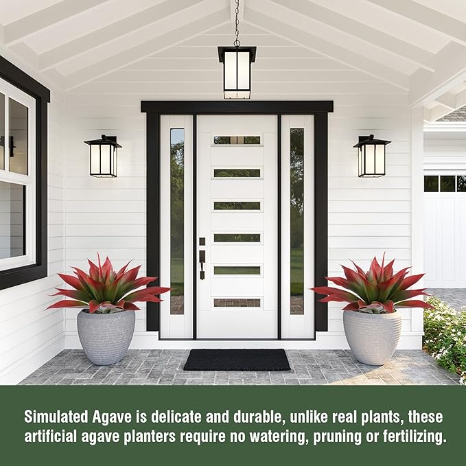 Artificial Agave Plants,Large UV Resistant Fake Agave Planters for Indoor and Outdoor Decorating Tropical Plant Succulents Greenery Indoor Decor (2Pack,22" Red)