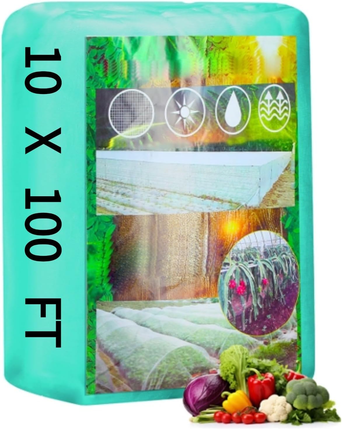 Woanger 10 x 100 ft Garden Mesh Netting Ultra Fine Plant Covers Garden Netting to Protect Vegetable Plants Fruits Flowers Crops Greenhouse Row Cover Patio Barrier Screen Protection Net (Green)