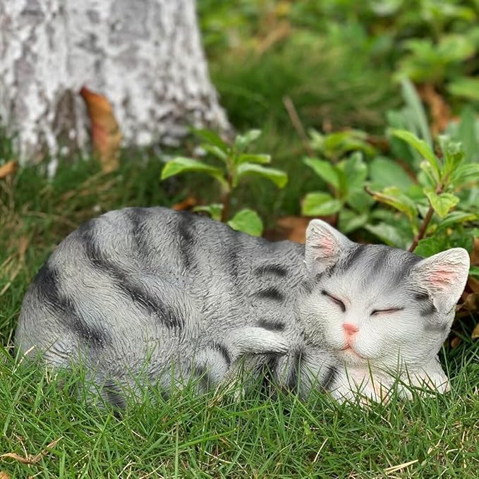 Cat Statue for Garden Outdoor Statue Decor, Garden Cat Statues Decor for Patio, Lawn, Yard Ornament, Sleeping Cat Statue Resin Decoration for Home, Table & Porch, Gift for Mom