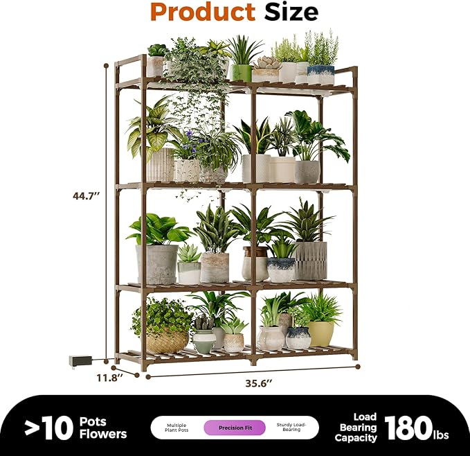 Bamworld Plant Stand with Grow Lights for Indoor Plants Wood Plant Shelf 4 Tier Large Flower Stand for Mutiple Plant Holder Rack for Patio Living Room BalconyDecor Purple Light
