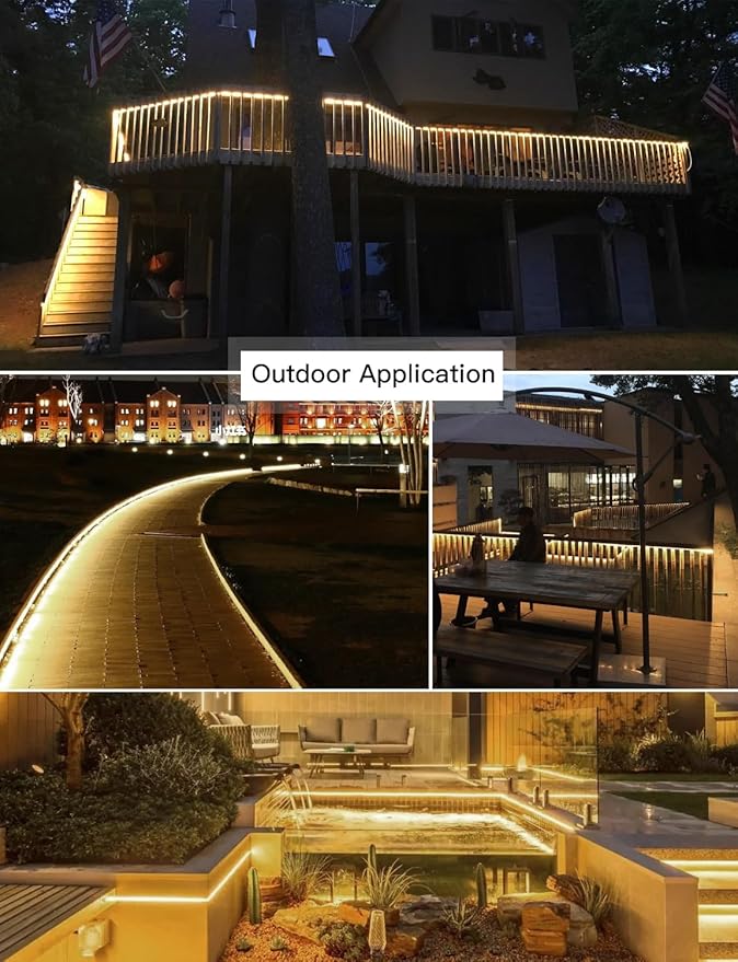 AIMENGTE Plug in LED Strip Lights for House, Led Lighting for Garden Yard Lawn Under Cabinet Patio Wardrobe Backyard, AC 110V, 240LEDs, 3000k LED Rope Lights (6.6ft, Warm White)