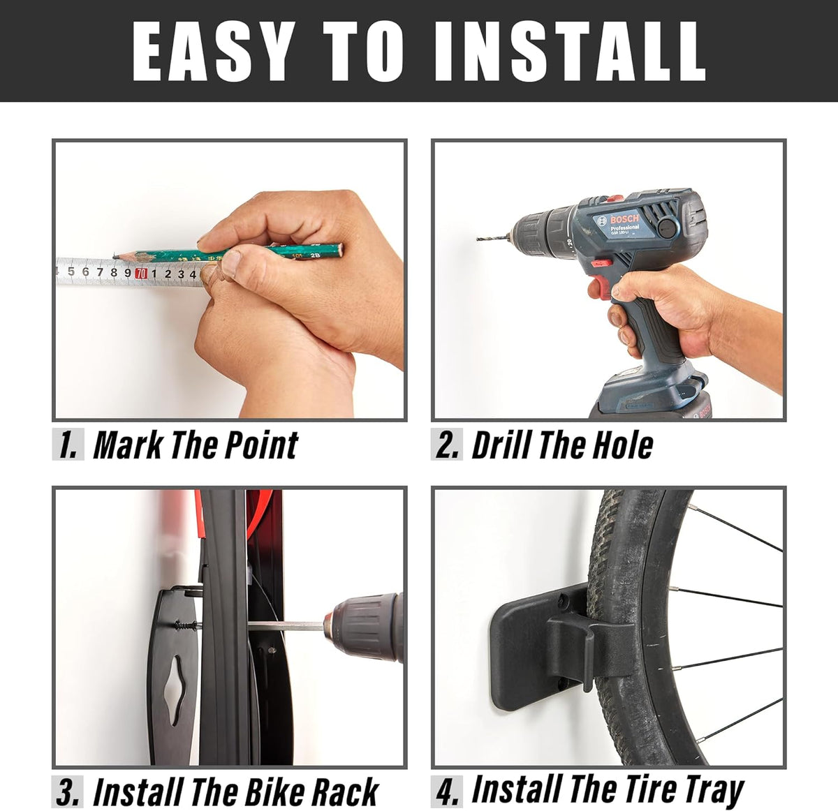 Wallmaster BIKEPAL Swivel Bike Rack, Wall Mounted Vertical Bike Storage Hanger, Space Saving for Home and Garage, 4 Pack