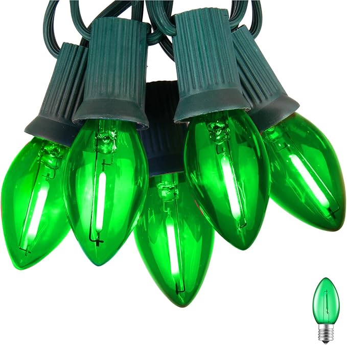 Green C7 LED Christmas String Lights, 25FT Shatterproof Christmas Lights with 25+1 Bulbs, Outdoor String Lights for Christmas Tree Patio Roofline Garden Yard Party Backyard Holiday Decorations