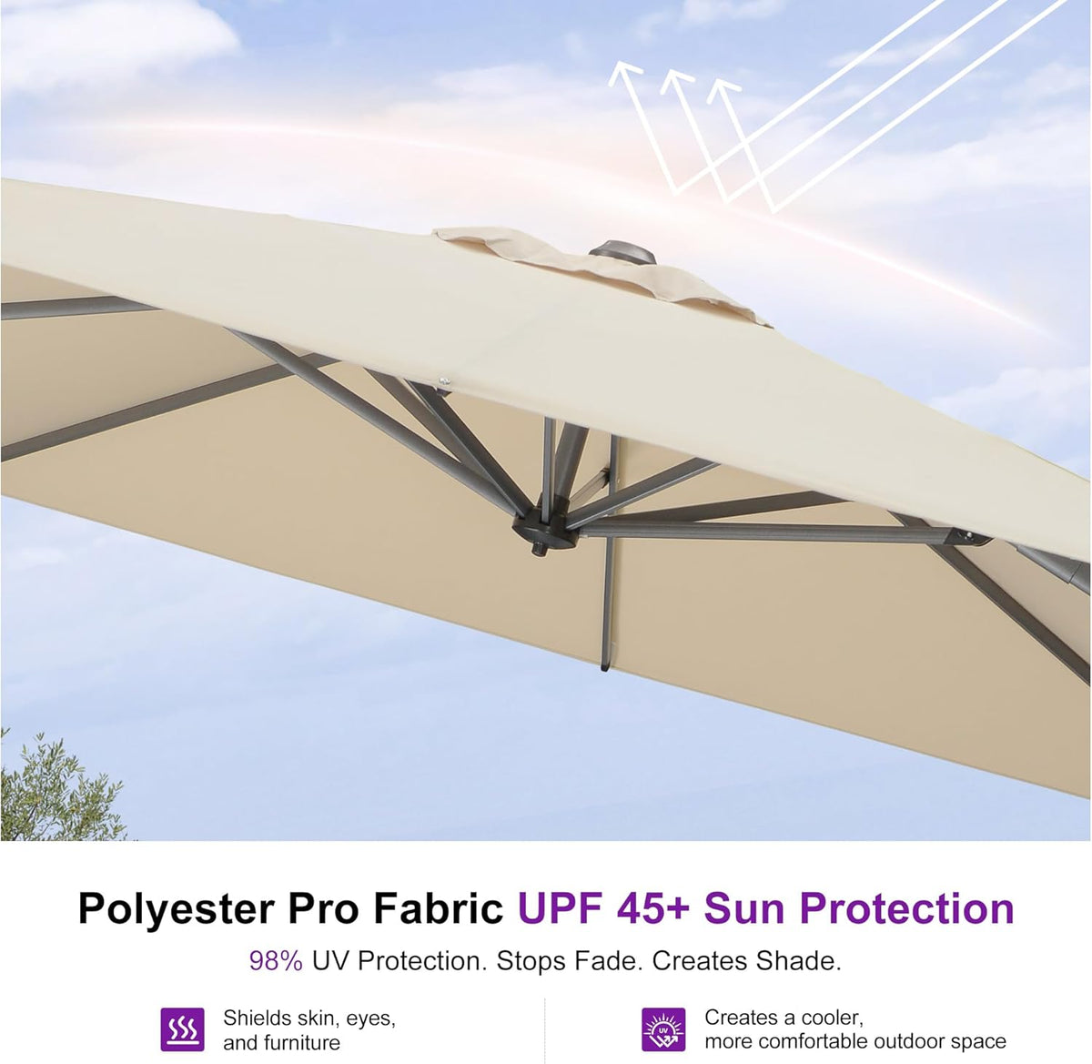 PURPLE LEAF 9 Feet Patio Umbrella Outdoor Cantilever Square Umbrella Aluminum Offset Umbrella with 360-degree Rotation for Garden Deck Pool Patio, Beige