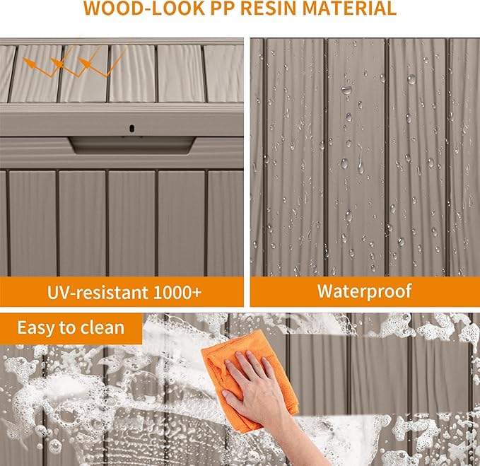 45 Gallon Resin Deck Box, Lockable Patio Outdoor Storage Box for Furniture, Garden Tools and Tools Storage, Waterproof Outside Storage Boxes - Grey