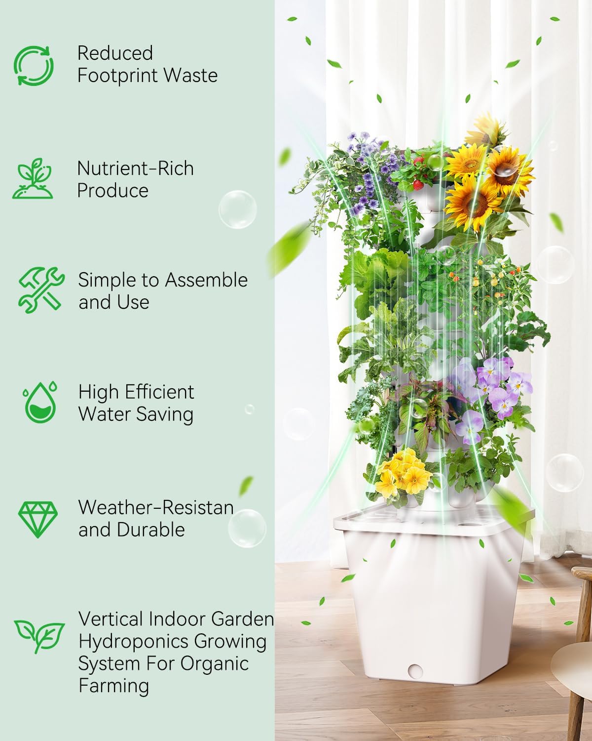 Vertical Hydroponics Growing System Kit, Indoor Outdoor Gardening System Kits, Herb & Fruits Growing Tower, 6 Layer 30 Pods