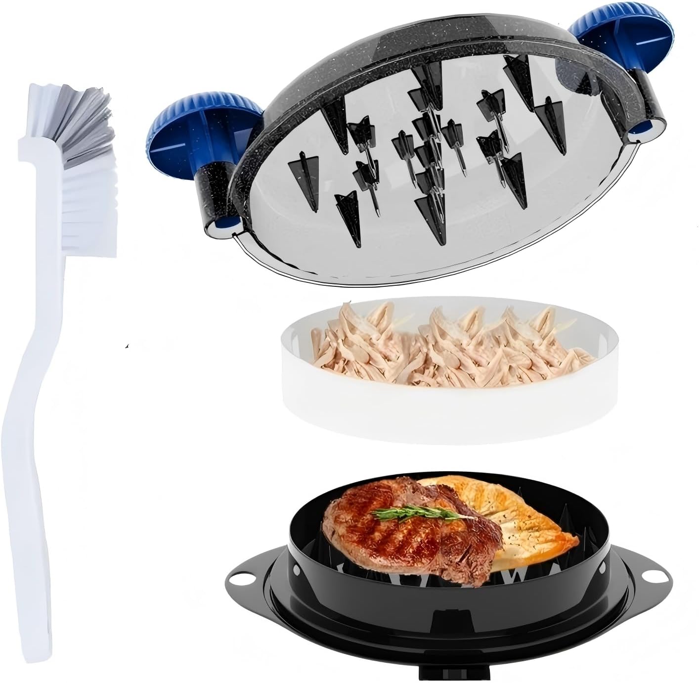 Chicken Shredder Meat Shredder Tool Twist Chicken Breast Shredder Large-Shredding Tools Chicken Breast, Pulled Pork, Beef with Stainless Steel Spikes (Blue&Black)