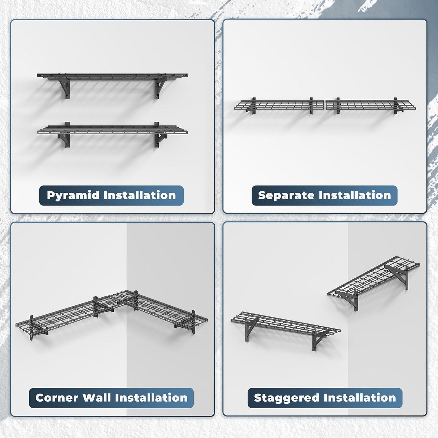 2 Pack Heavy Duty Garage Wall Shelving Set (1x4ft), Wall Mounted Garage Shelves 500lbs Capacity, 12"x48" Shelf Storage Rack Floating Shelves, Black