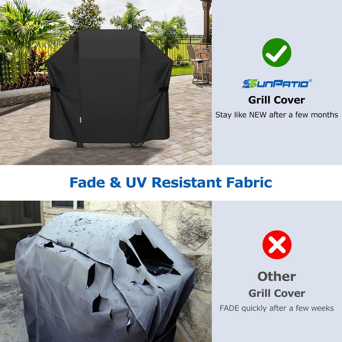 SunPatio BBQ Grill Cover 52 Inch, Outdoor Durable Waterproof Gas Barbecue Cover, Compatible for Weber Spirit 200 and 300 Series, Charbroil and Kenmore Grills, Compared to Weber 7106, 52" x 26" x 43"H
