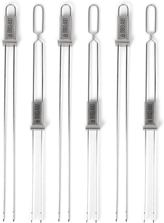 BBQ-AID Premium Barbecue Metal Skewers for Kabobs with Quick Release - Double Pronged, Stainless Steel Metal Skewer for Grilling - Shish Kabob Sticks, Veggies & More