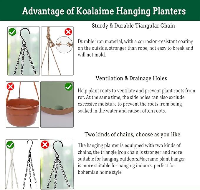 Hanging Planter Self Watering 10 Inch, 2 Pack Indoor Outdoor Hanging Baskets, Hanging Flower Pots with Drainage Hole & 2 Kinds of Plant Hangers for Garden Home Decor(Grey)…