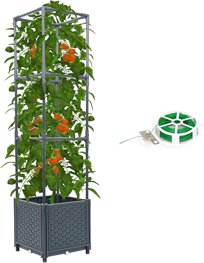 Raised Garden Bed with Tomato Planter Box Trellis