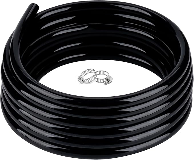 3/4" id - 50ft Black Vinyl Tubing Flexible PVC Tube Hybrid Hose Transfer Water Fuel Gas for Pond Fountain Garden Waterfall, Durable and Safe, with 2 Hose Clamps