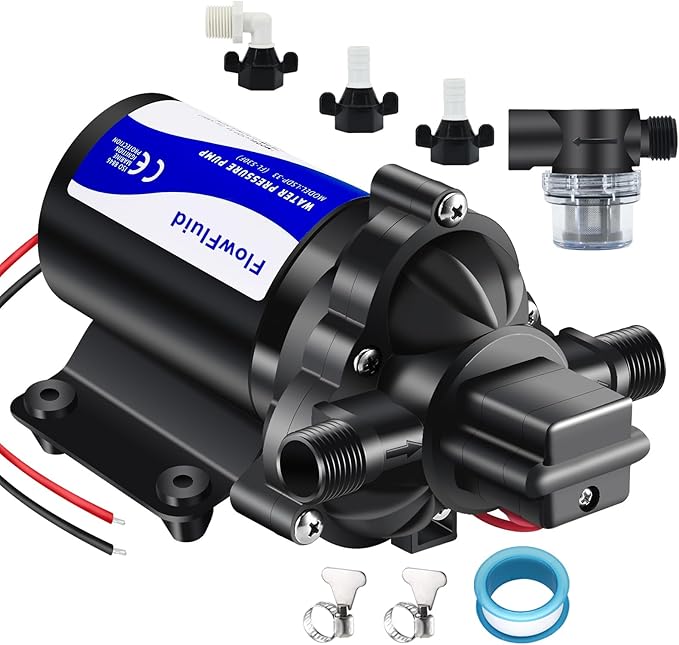 12V DC Water Pressure Booster Diaphragm Pump for RV,45PSI 4GPM Washdown Fresh Self Priming Electric Pump for Boats with Filter, Transfer On Demand Pump for Marine Yacht Caravan Garden Hose