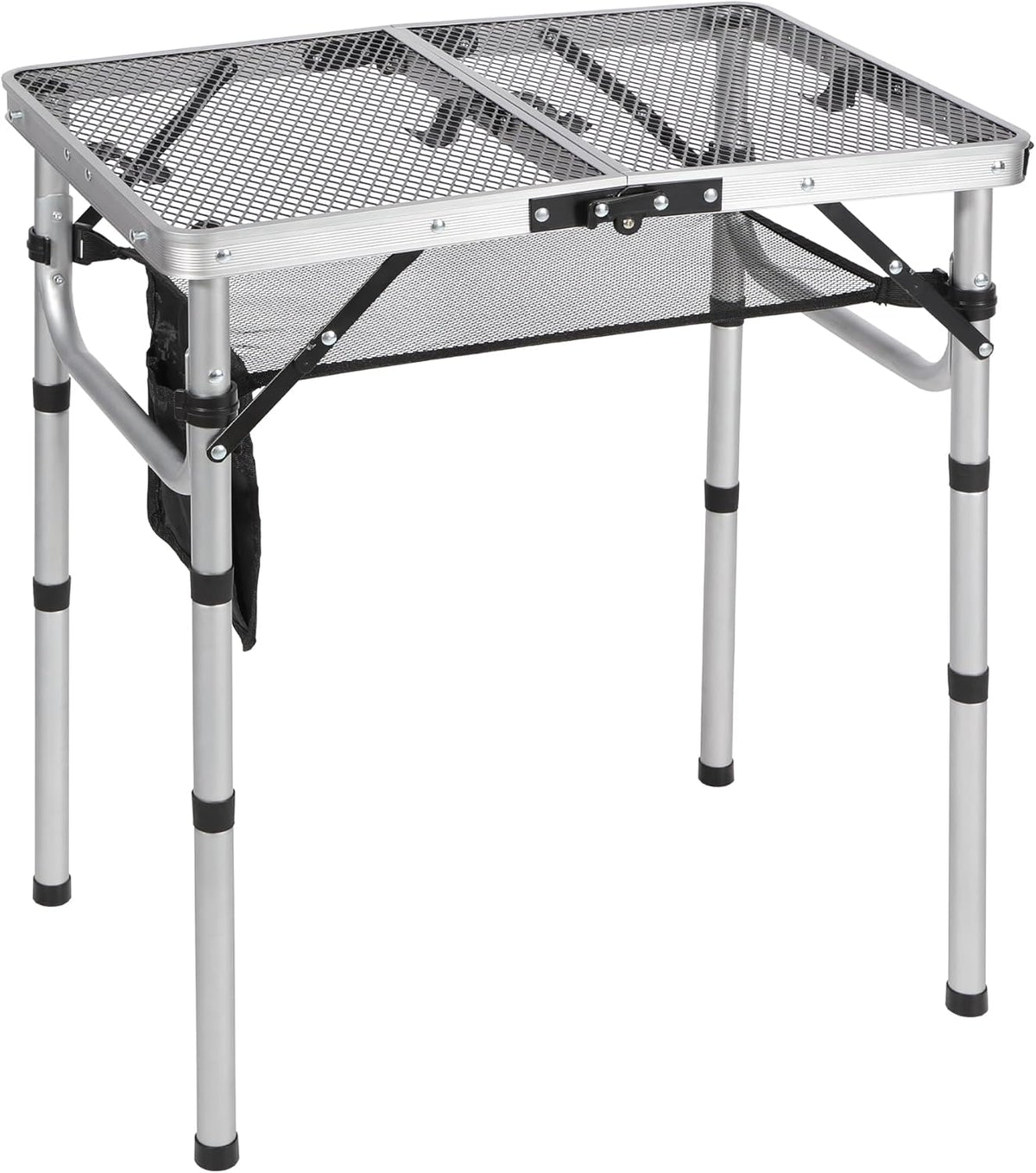 REDCAMP Small Folding Grill Table for Outside, 2Ft Lightweight 4 Height Adjustable Portable Metal Table with Mesh Desktop, Outdoor Table for Camping Picnic Beach and BBQ, Silver