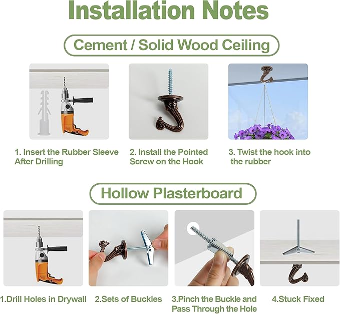 Ceiling Swag Hook Sets - Heavy Duty Hooks with Mounting Hardware for Hanging Plant, Ceiling or Extender Chains - Easy Install with Screws/Brackets