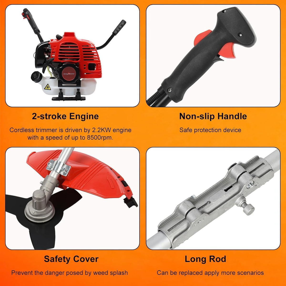 Weed Eater Gas Powered,52cc 2-Stroke Weed Wacker,2 in 1 Multi-Functional Grass Strimmer Petrol Hedge Trimmer,Gas Powered String Trimmer Brush Cutter for Garden Yard 2.2KW/8500rpm