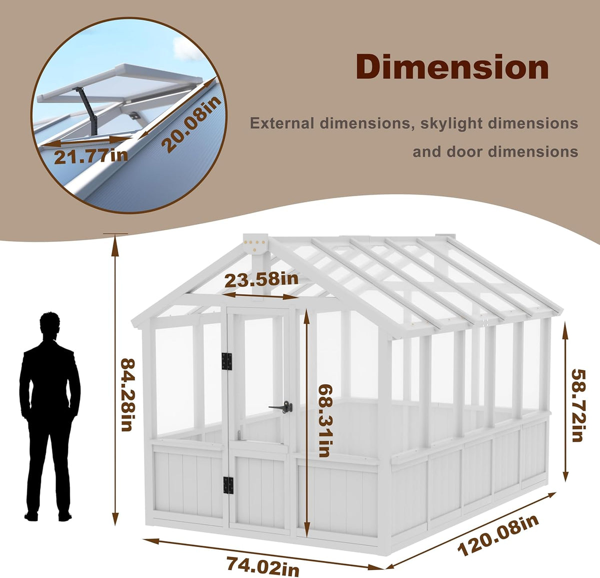 MUPATER 6 × 10 FT Cedar Wood Greenhouse for Outdoors, Outdoor Greenhouse With Polycarbonate Panels, Adjustable Vent Windows and Lockable Door, Wooden Walk-In Green House Kit for Garden, Lawn, Backyard