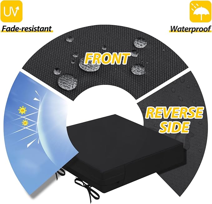 AAAAAcessories Outdoor Seat Cushions for Chairs, Waterproof, Fade-Resistant Patio Furniture Replacement Cushions, 21" x 21" x 4", Set of 2, Black