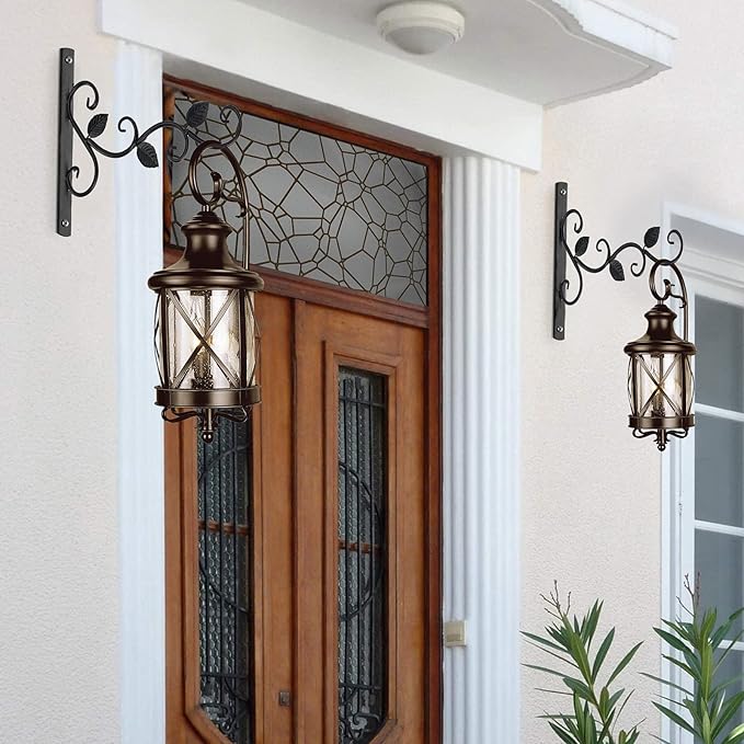 3 Leaves Style Metal Hanging Plant Brackets 12 inches x 7.5 inches, Pack of 2, Wall Mount Plant Hangers, Planter Hooks for Flower Baskets, Bird Feeders in Corridor/Patio/Porch/Garden